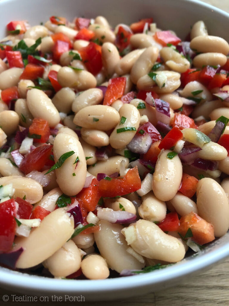 White bean salad in close-up view.