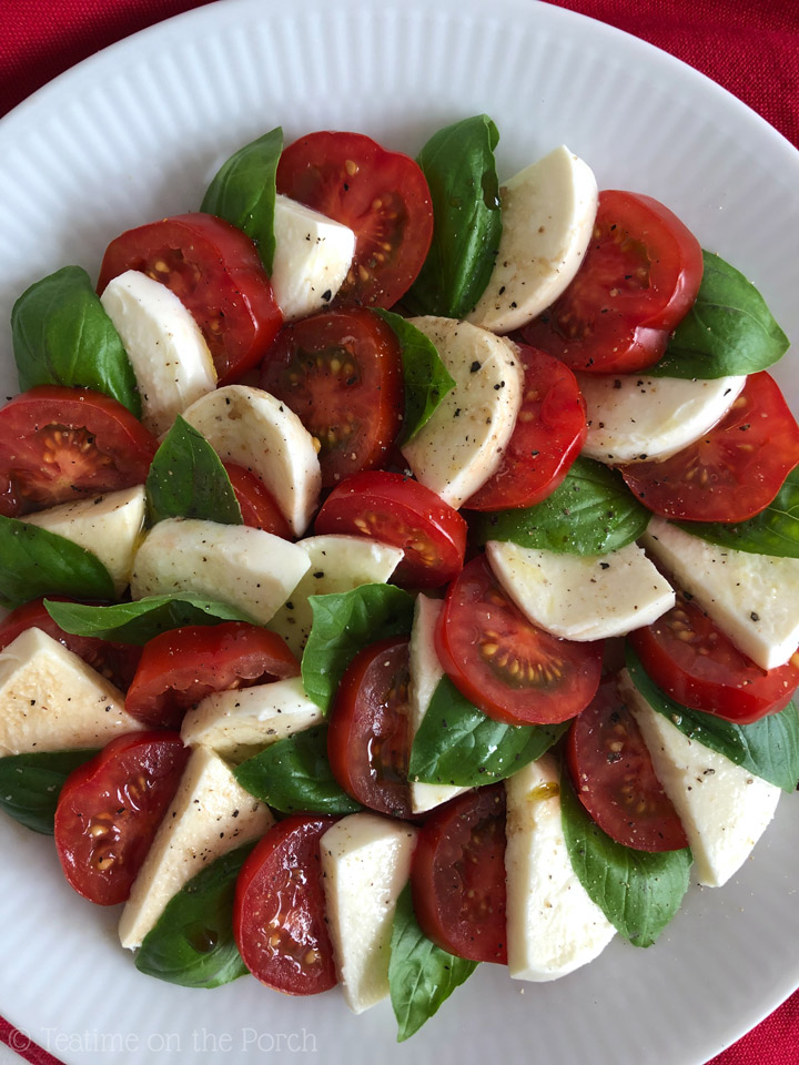 Caprese Salad Recipe Caprese salad served on a plate.
