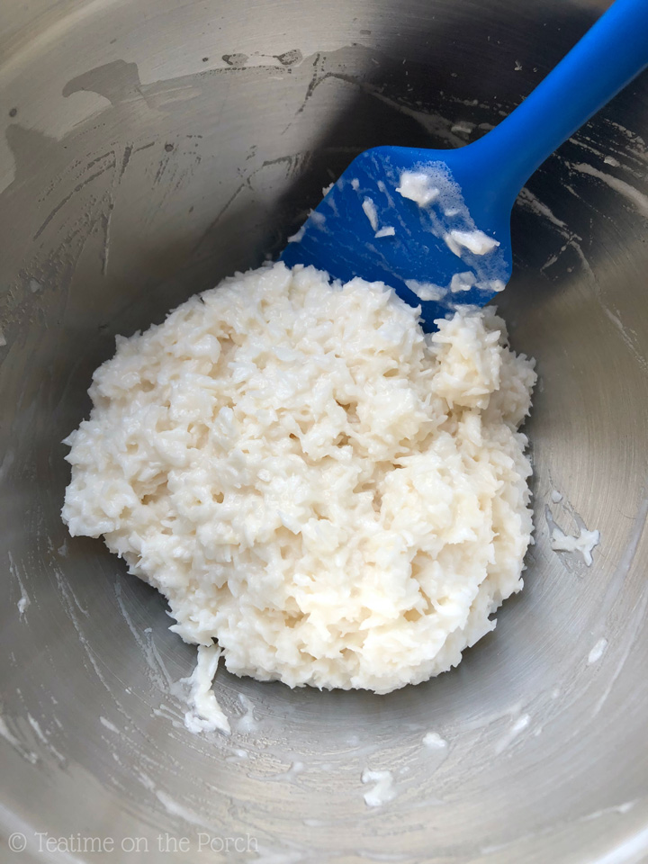 How to Make Healthy Coconut Macaroons Coconut mixture for healthy coconut macaroons ready to go.