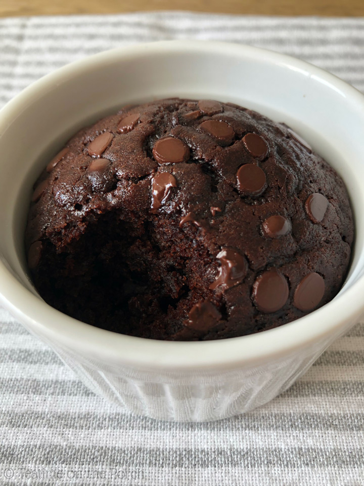 Chocolate mug cake in a ramekin.